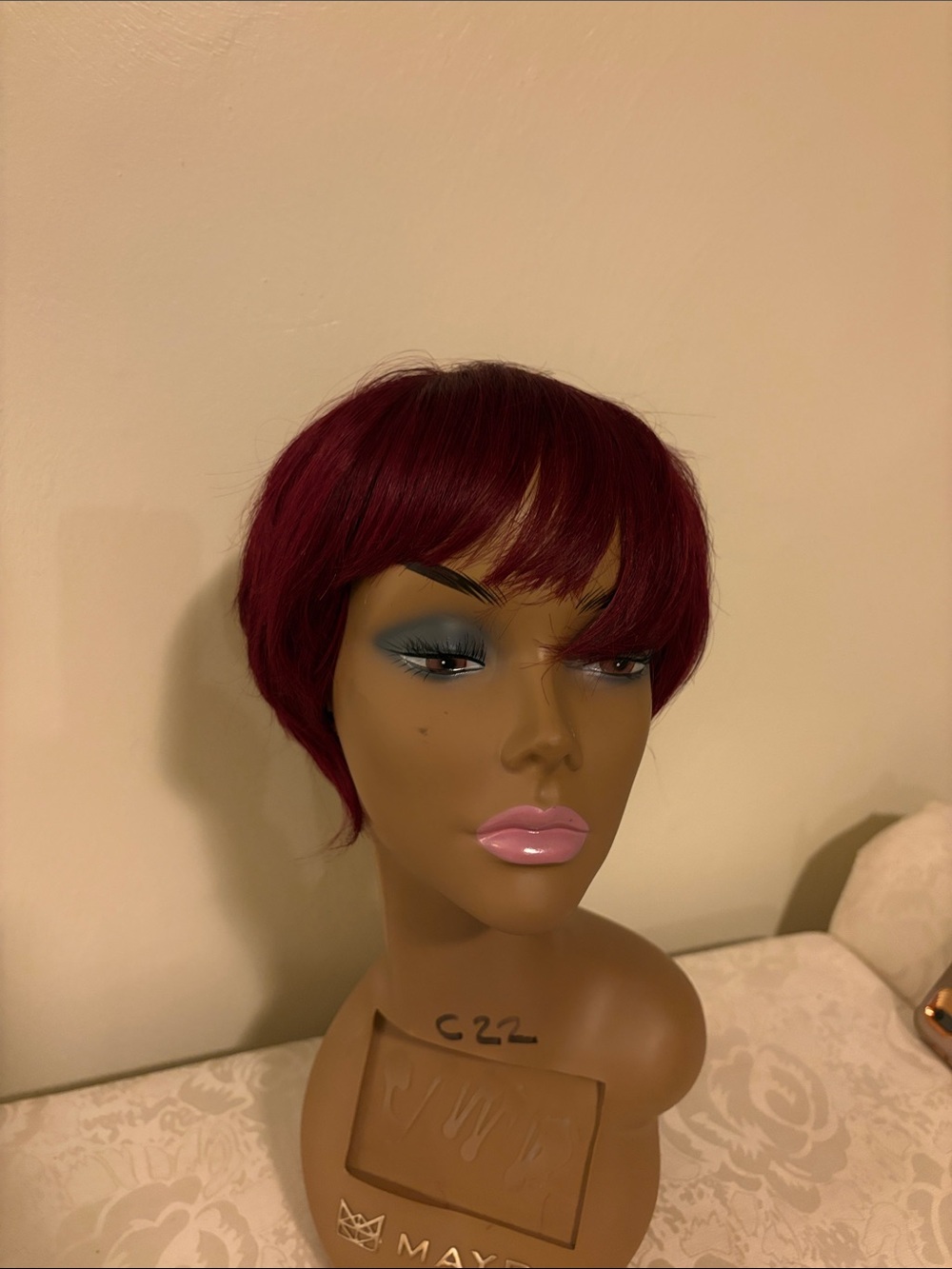 Short Burgundy Women’s Wig with Bangs - Unbranded